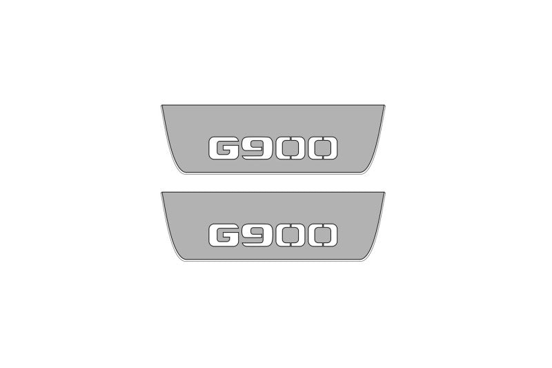 Illuminated LED Door Sill Tread Plates Mercedes G-Class W464 2018+ With Brabus G900 Logo Mercedes Led Door Sills opdesign