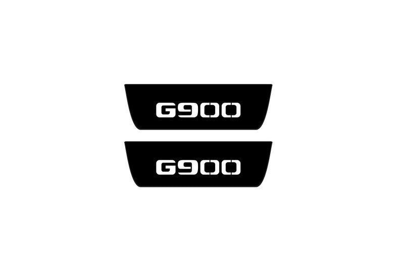 illuminated door sill protectors Mercedes G-Class W464 2018+ in stainless steel with G900 logo