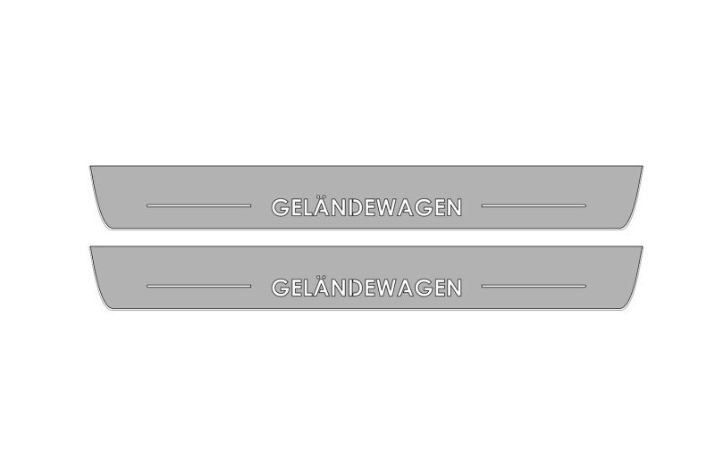 LED door sill plates Mercedes G-Class W465 2024+ in stainless steel with Geländewagen logo