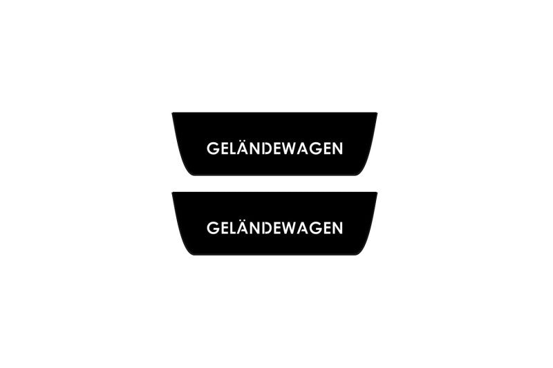 Mercedes G-Class W464 2018+ illuminated door sill protectors in stainless steel with Geländewagen logo