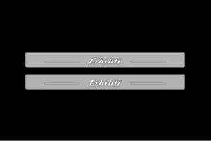 Illuminated LED Door Sill Tread Plates Maserati Ghibli III 2013+ With Ghibli Logo Maserati Led Door Sills opdesign