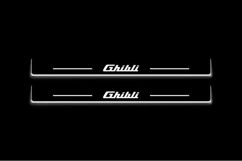 LED door sill plates Maserati Ghibli III 2013+ in stainless steel with Ghibli logo