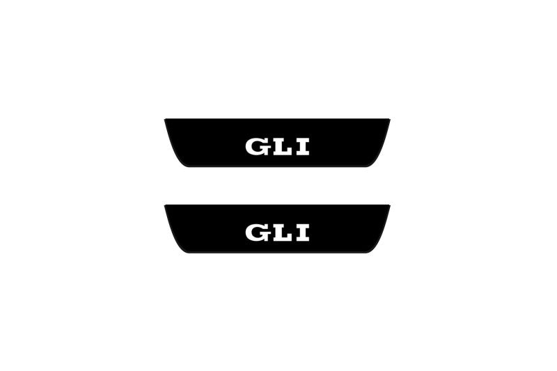 Volkswagen Jetta VII 2019+ illuminated door sill protectors in matte black coated stainless steel with GLI logo
