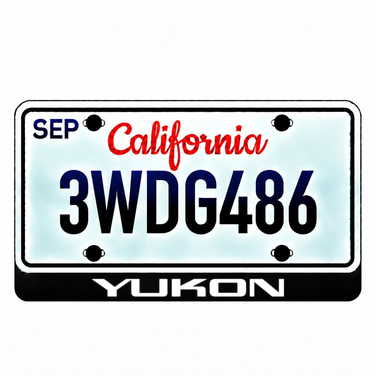 GMC YUKON Classic illuminated LED license plate badge with the shown artwork below an illustrative US plate; plate not included