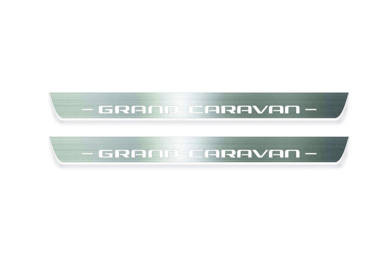 LED door sill plates Dodge Grand Caravan 2007+ in stainless steel with Grand Caravan logo