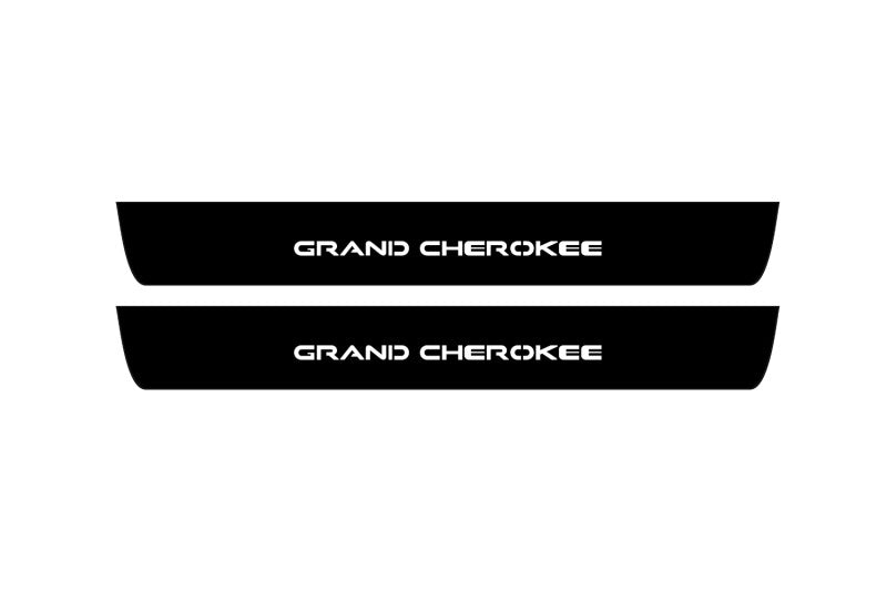 matte black coated stainless steel illuminated door sill protectors with Jeep Grand Cherokee IV WK2 2010+ with Cherokee