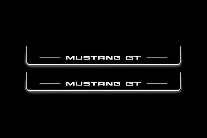 Ford Mustang VII S650 2023+ stainless steel LED door sill plates with Mustang GT logo