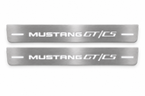 Stainless Mustang GT/CS pair with source-matched solid white logo, white background