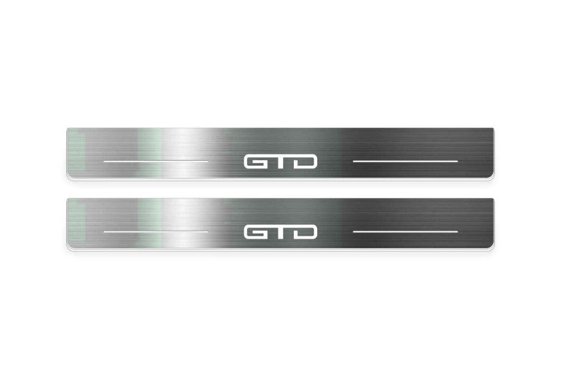 Ford Mustang VII S650 2023+ LED door sill plates in stainless steel with GTD logo