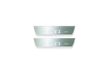 Two short silver-finished door sill plates with GTI lettering on a light background, straight-on view.