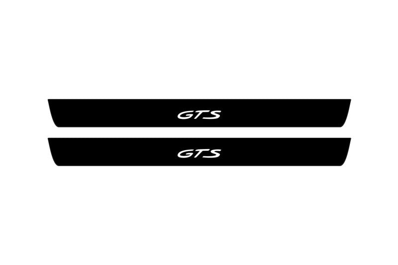 illuminated door sill protectors for Porsche Macan I 2014+ matte black coated stainless steel with GTS logo
