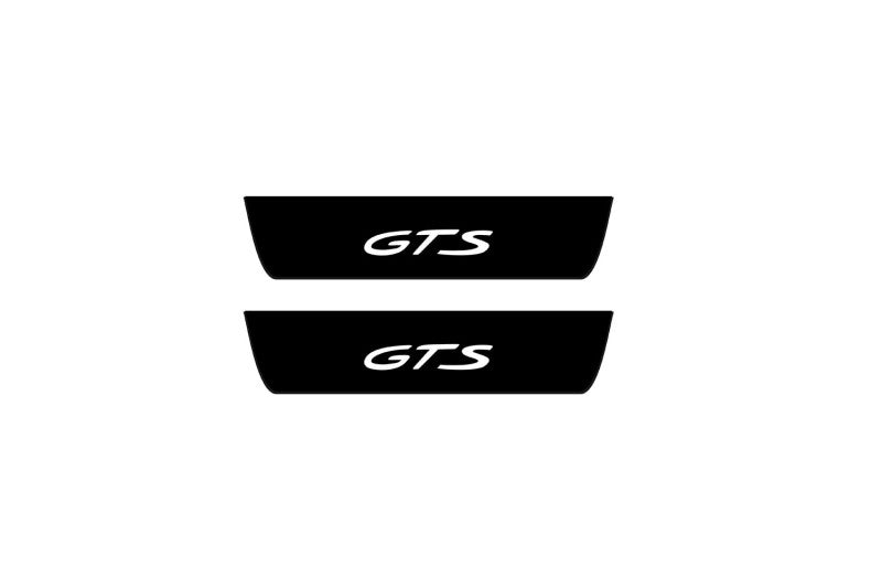 Porsche Macan I 2014+ illuminated entry guards in matte black coated stainless steel with GTS logo
