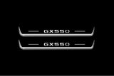 Lexus GX III 2024+ LED door sill plates in stainless steel with GX550 logo