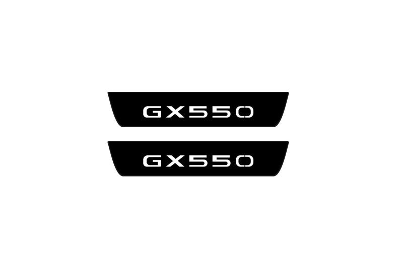 Lexus GX III 2024+ stainless steel illuminated door sill protectors with GX550 logo