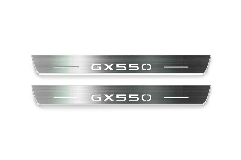 Lexus GX III 2024+ LED door sill plates stainless steel with GX550 logo