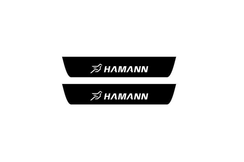 stainless steel illuminated door sill protectors with BMW X5 G05 2019+ with Hamann logo