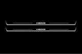 Dodge Challenger 2008+ illuminated entry guards in stainless steel with HEMI logo