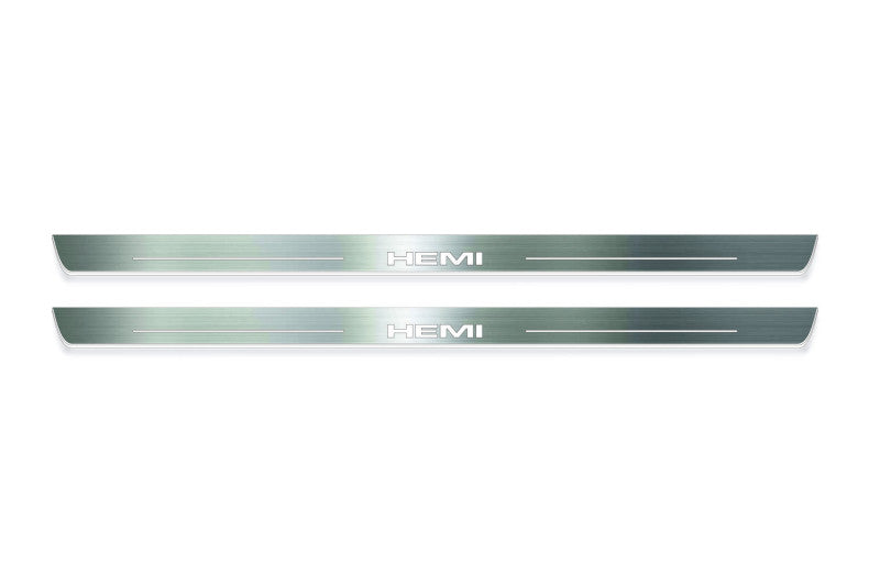 Dodge Challenger 2008+ LED door sill plates stainless steel with HEMI logo