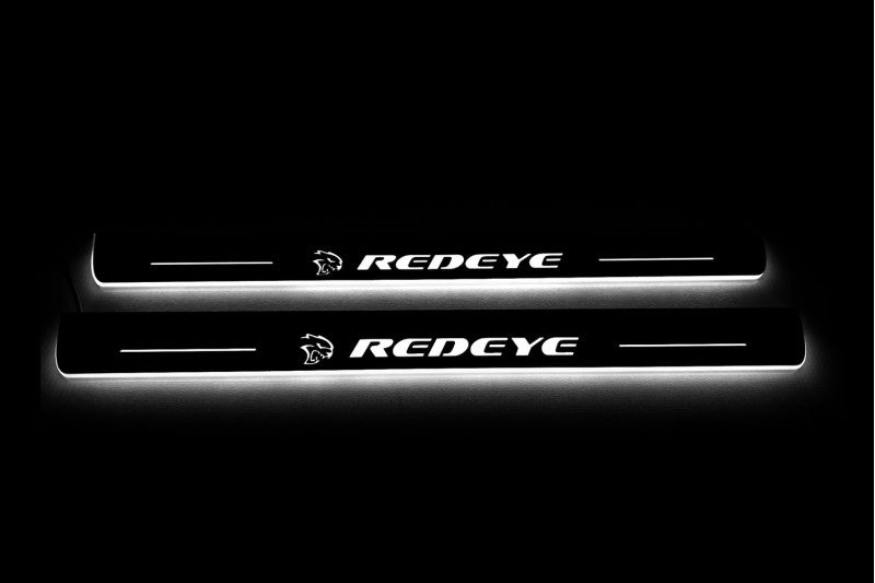 Illuminated LED Door Sill Tread Plates Dodge Charger 2011-2023 With SRT REDEYE Logo Dodge Led Door Sills opdesign
