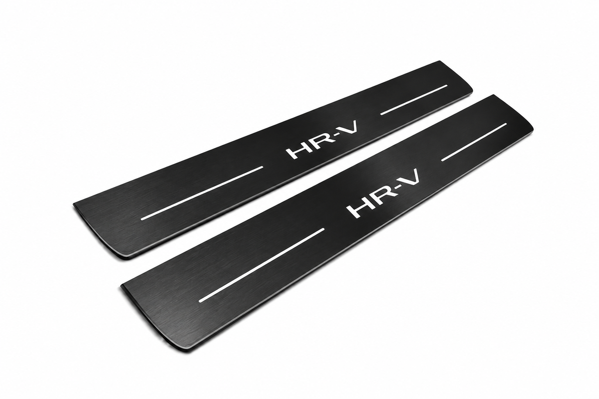 Honda HR-V HR-V Matte PRO LED door sills, FRONT two-piece catalogue illustration, matte black with white illumination