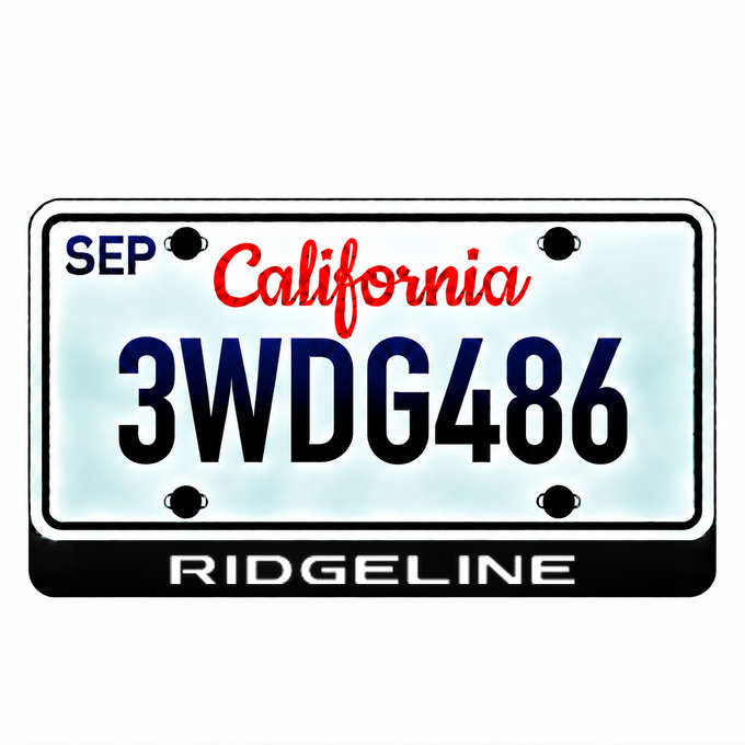 Honda RIDGELINE illuminated LED license plate badge with the shown artwork below an illustrative US plate; plate not included