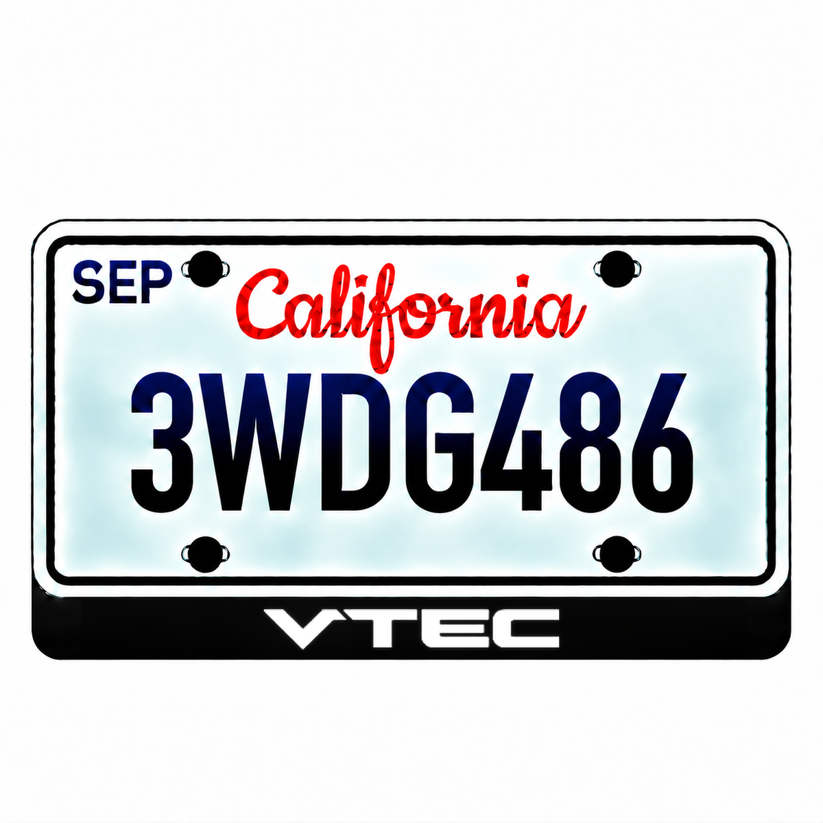Honda VTEC illuminated LED license plate badge with the shown artwork below an illustrative US plate; plate not included
