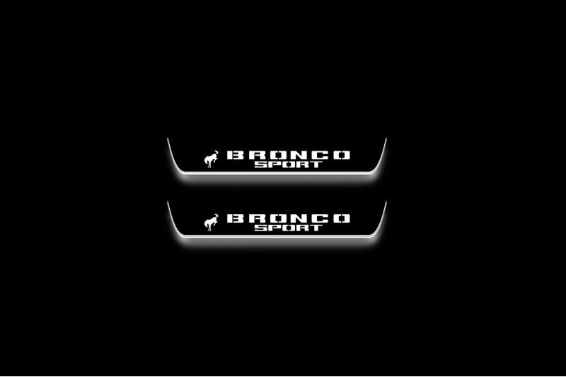Ford Bronco Sport 2021+ LED door sill plates in stainless steel with Horse logo