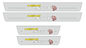 Illuminated LED Door Sill Tread Plates Dodge Charger 2023+ With SRT HEMI HELLCAT Logo Dodge Led Door Sills opdesign