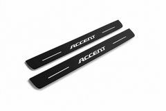 Hyundai Accent Accent Matte PRO LED door sills, FRONT two-piece catalogue illustration, matte black with white illumination