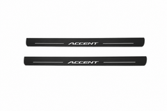 Hyundai Accent Accent Matte PRO LED door sills, FRONT two-piece catalogue illustration, matte black with white illumination
