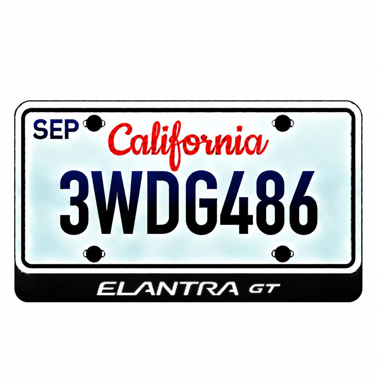 Hyundai ELANTRA GT illuminated LED license plate badge with the shown artwork below an illustrative US plate; plate not included
