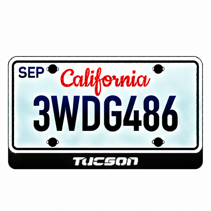 Hyundai TUCSON Block illuminated LED license plate badge with the shown artwork below an illustrative US plate; plate not included