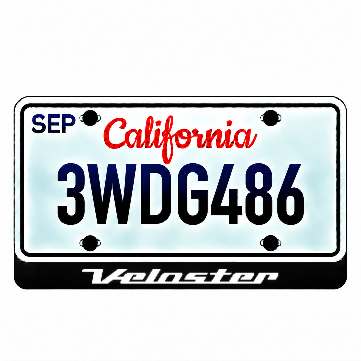 Hyundai Veloster illuminated LED license plate badge with the shown artwork below an illustrative US plate; plate not included