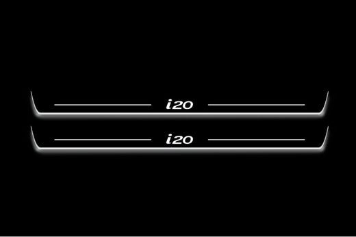Hyundai i20 GB 2014–2020 — Stainless Steel LED Door Sills — i20 Logo