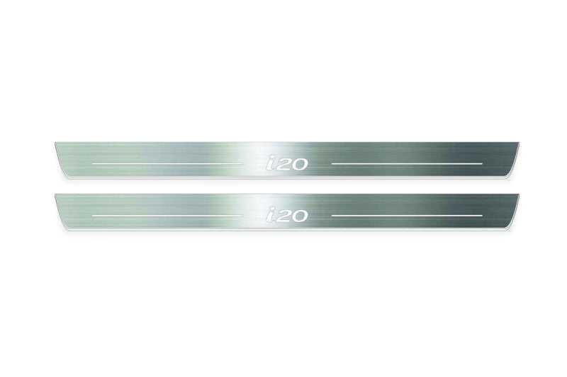 Hyundai i20 II 2014+ door sill plates in stainless steel with i20 logo