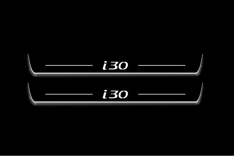 Hyundai i30 III 2017+ stainless steel illuminated entry guards with i30 logo