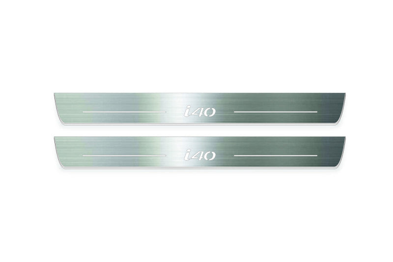 Hyundai i40 2012+ illuminated entry guards in stainless steel with i40 logo