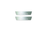 Two short silver-finished door sill plates with Ibiza in script lettering on a light background, straight-on view.