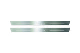 Two long silver-finished door sill plates with Ibiza in script lettering on a light background, straight-on view.