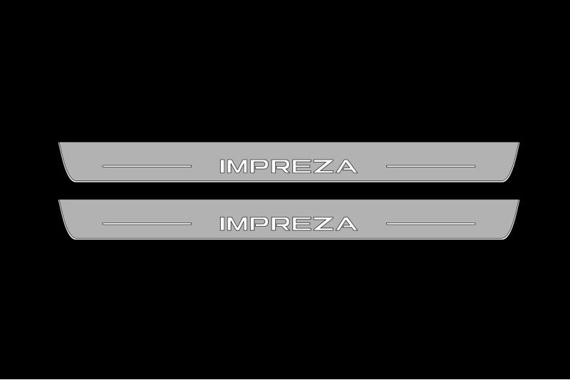 Illuminated LED Door Sill Tread Plates Subaru Impreza V 2016-2022 With Impreza Logo Subaru Led Door Sills opdesign