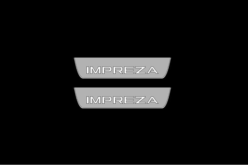 Illuminated LED Door Sill Tread Plates Subaru Impreza V 2016-2022 With Impreza Logo Subaru Led Door Sills opdesign