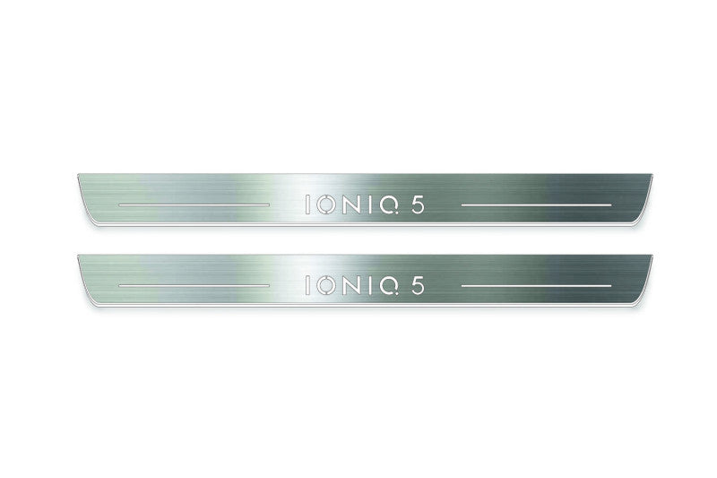 LED door sill plates Hyundai Ioniq 5 2021+ in stainless steel with Ioniq 5 logo