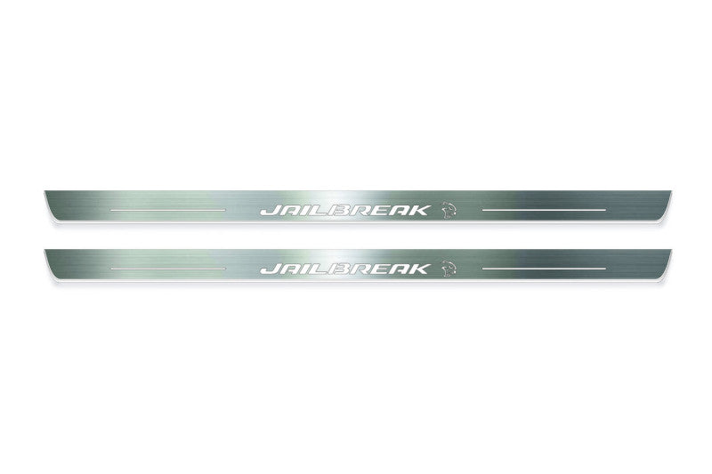 Dodge Challenger 2008+ stainless steel illuminated entry guards with Jailbreak Hellcat logo