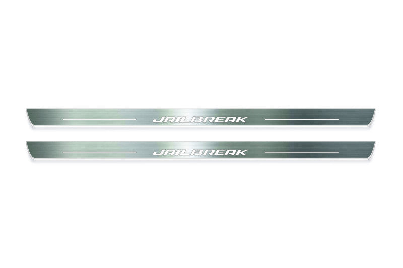 stainless steel LED door sill plates with Dodge Challenger 2008+ with Jailbreak logo
