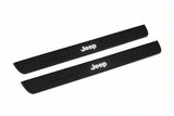 Catalogue illustration of two front black Matte PRO LED door sill plates with illuminated Jeep lettering for Jeep Compass MP; dimensions are selected during manufacture.
