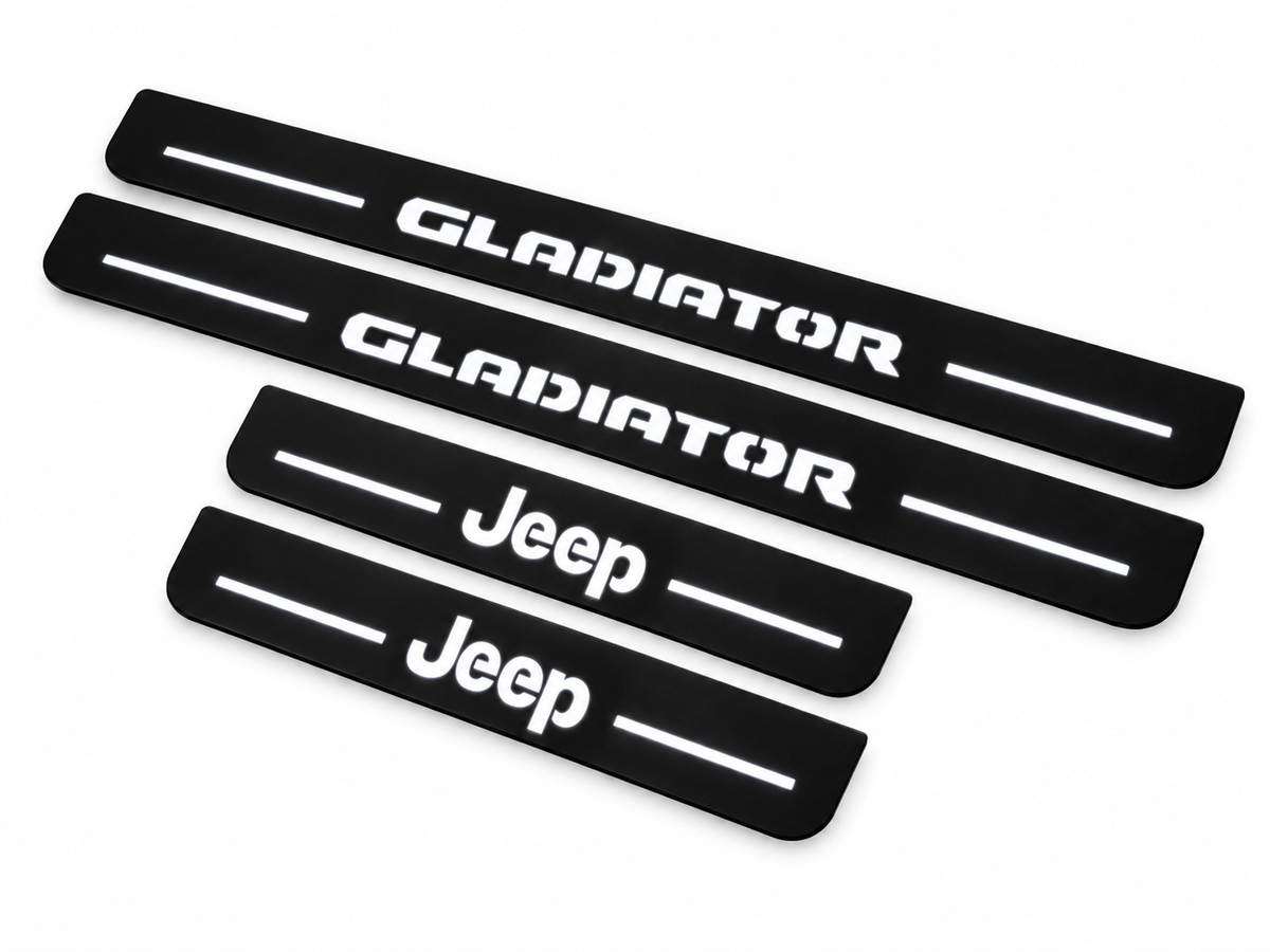 Jeep Gladiator JT Jeep Gladiator Matte PRO LED door sills, FRONT and REAR four-piece illustration, matte black with white illumination