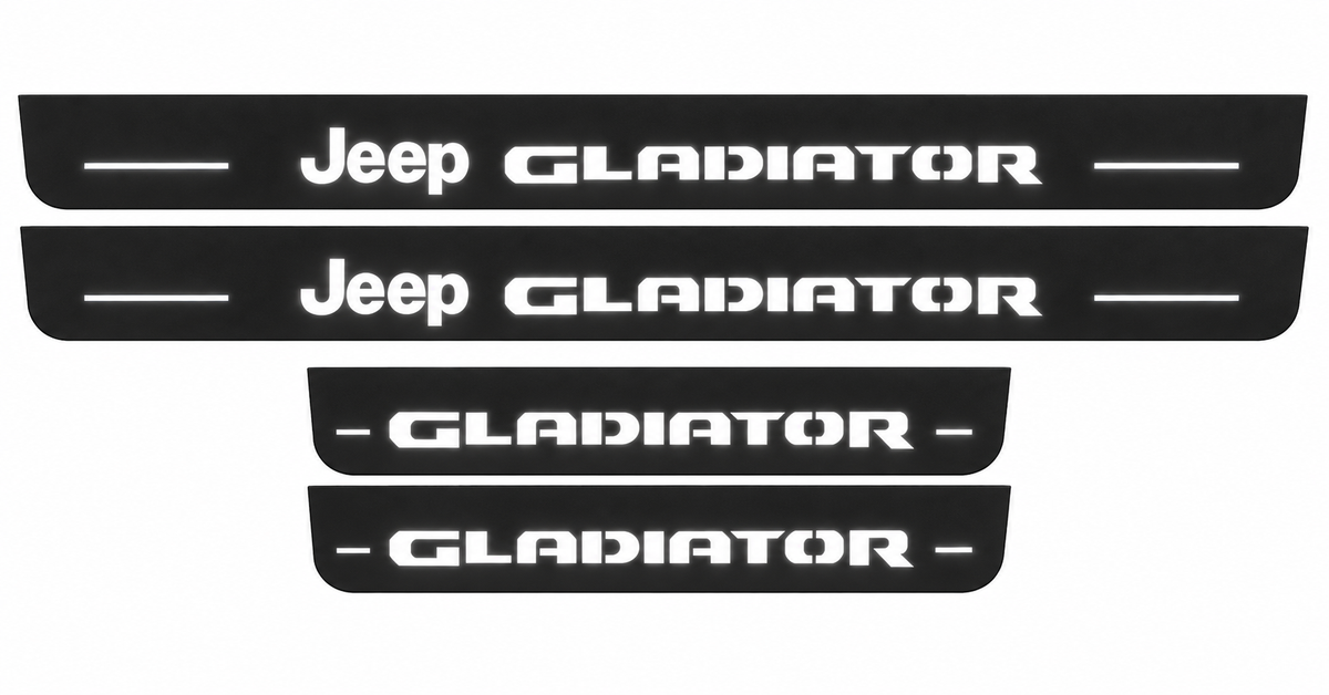Jeep Gladiator JT Jeep Gladiator Type 2 Matte PRO LED door sills, FRONT and REAR four-piece illustration, matte black with white illumination
