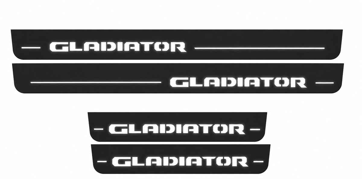 Jeep Gladiator JT Jeep Gladiator Type 3 Matte PRO LED door sills, FRONT and REAR four-piece illustration, matte black with white illumination