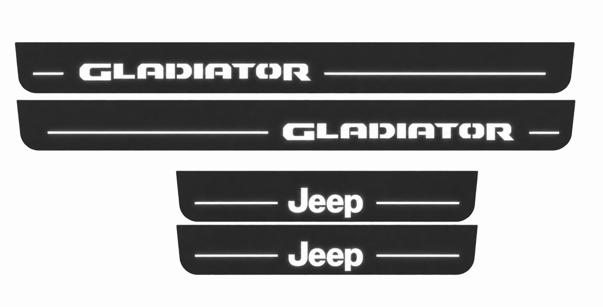 Jeep Gladiator JT Jeep Gladiator Type 4 Matte PRO LED door sills, FRONT and REAR four-piece illustration, matte black with white illumination