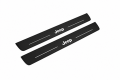 Jeep Grand Cherokee WK2 Jeep Matte PRO LED door sills, FRONT two-piece catalogue illustration, matte black with white illumination